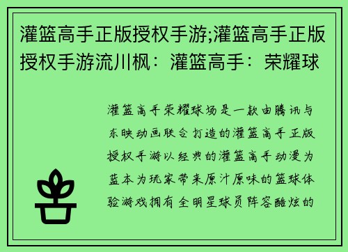 灌篮高手正版授权手游;灌篮高手正版授权手游流川枫：灌篮高手：荣耀球场，炫酷对战
